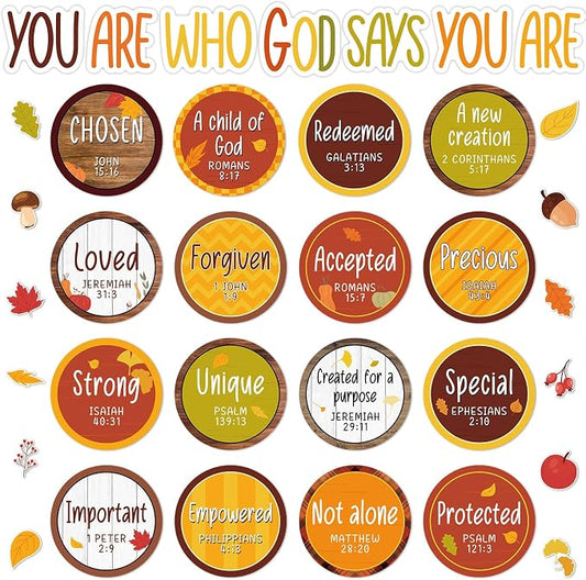 Christian Bulletin Board Decorations Set Motivational Quote Cutout God Says You are Thanksgiving Day Classroom Wall Decorations Fall Plaid Bulletin Board Set for Sunday School Home Church Supplies