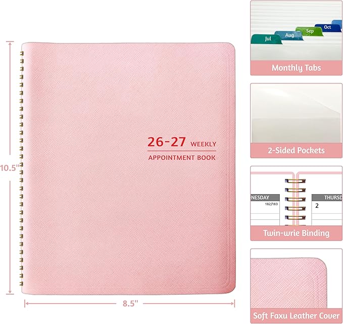 Appointment Book 2026-2027 - Appointment Planner with Weekly ＆ Monthly Spread, Jul 2026 - Jun 2027, 8.5’’ x 10.5’’, Large, 15 Minute Increments, 2026-2027 Daily Planner with Pockets, Tabs, thick paper