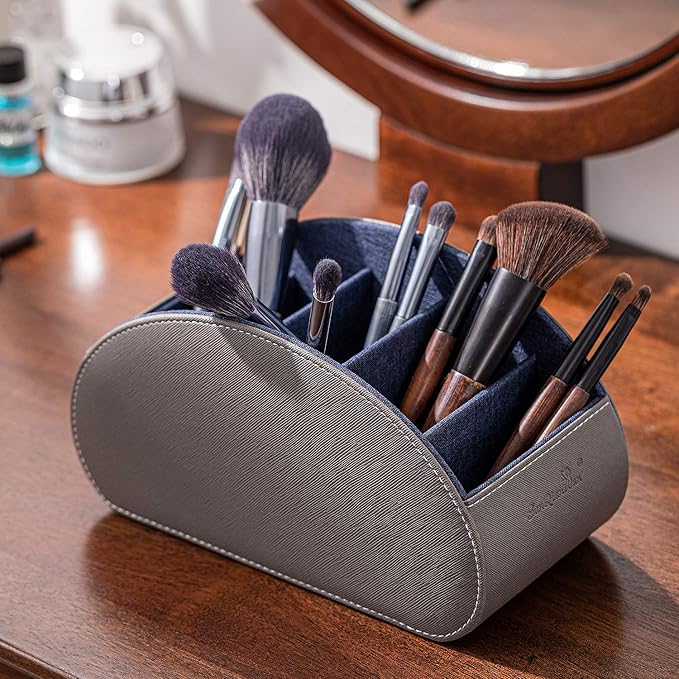 BONNY DODO Remote Control Holders Organizer Box with 5 Compartment PU Leather Multi-functional Office Desk Storage Caddy Store (Grey)