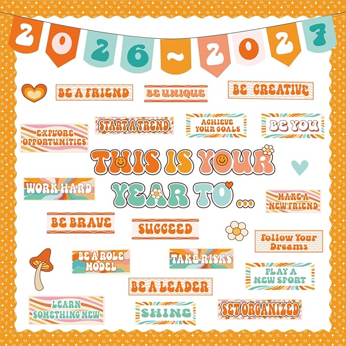 Classroom Bulletin Board Decorations, This is Your Year to Bulletin Board Sets, Growth Mindset Positive Affirmations Wall Decor for Teacher Groovy Welcome Back to School Classroom Door Wall Decors