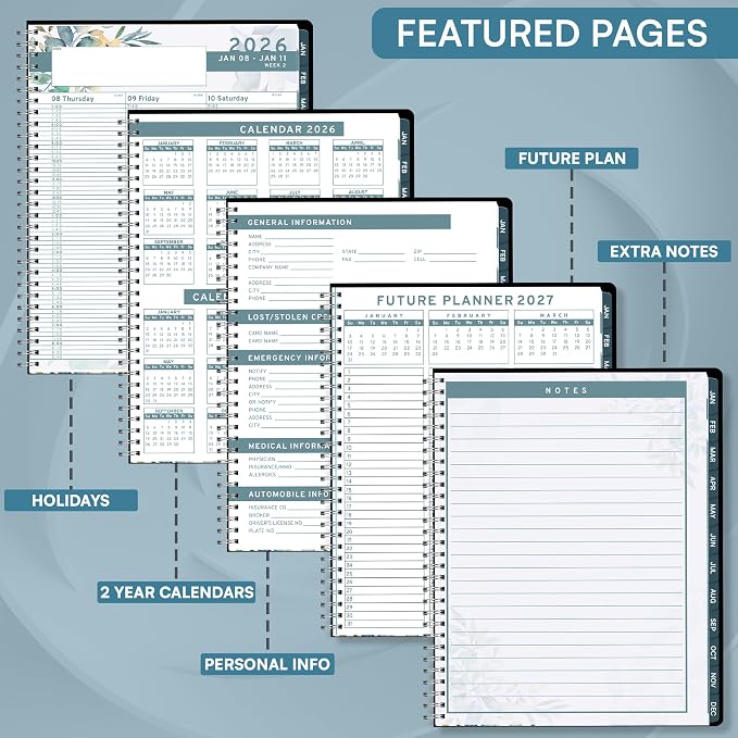 Ensight 2026 Appointment Book and Planner 6.5" x 8.5" Large Hourly Weekly Daily Schedule Book with Tabs, 30 Minute Time Slots, Floral Calendar Organizer Jan 2026–Dec 2026 Appointment Planner - Floral