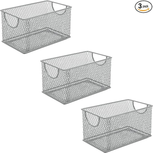 YBM Home 2320-3 Set of 3 Mesh Storage Boxes, Silver Mesh