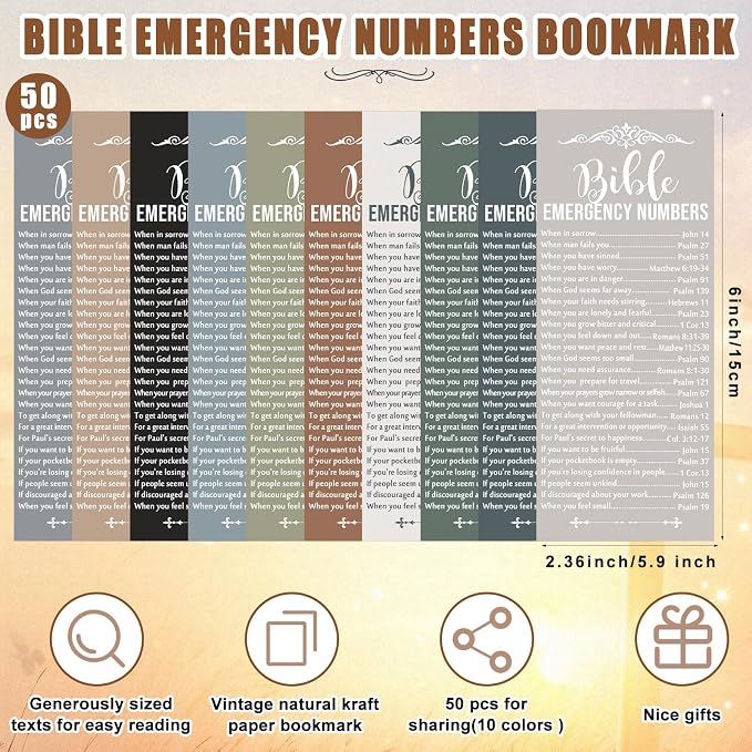 Sinload 50 Set Christian Gift Bulk Bible Emergency Numbers Bookmark with Silicone Keychains Scripture Quote Pen Religious Study Supplies for Father Day Church Bible Study Group (Boho Color)