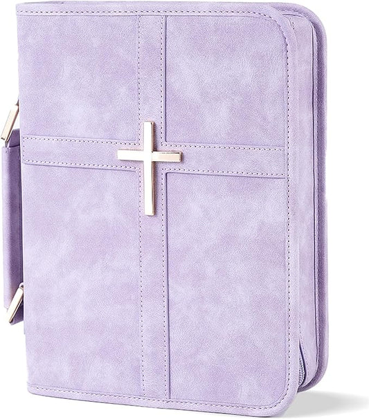 Vegan Leather Bible Cover Case, Bible Bag with Phone Pocket, Bible Case for Women, Christian Gift Box Packaging (Purple)