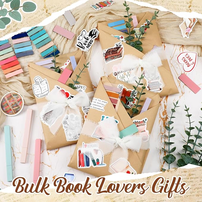 Marspark 6 Set Blind Date with a Book Gift Box Supplies Book Club Lovers Gifts Bulk Including Magnetic Bookmarks Stickers Tags Flowers Bookish Librarian Readers Present for Women Men(Eucalyptus)