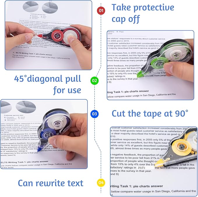 4 Pcs Colorful Correction Tape, 39.4 Ft White Wrong Out Tear-Resistant Bulk, Instant Corrections Easy To Use Applicator for School, Office, Note Taking, Journal (Tape Width 0.2 in, Clear)