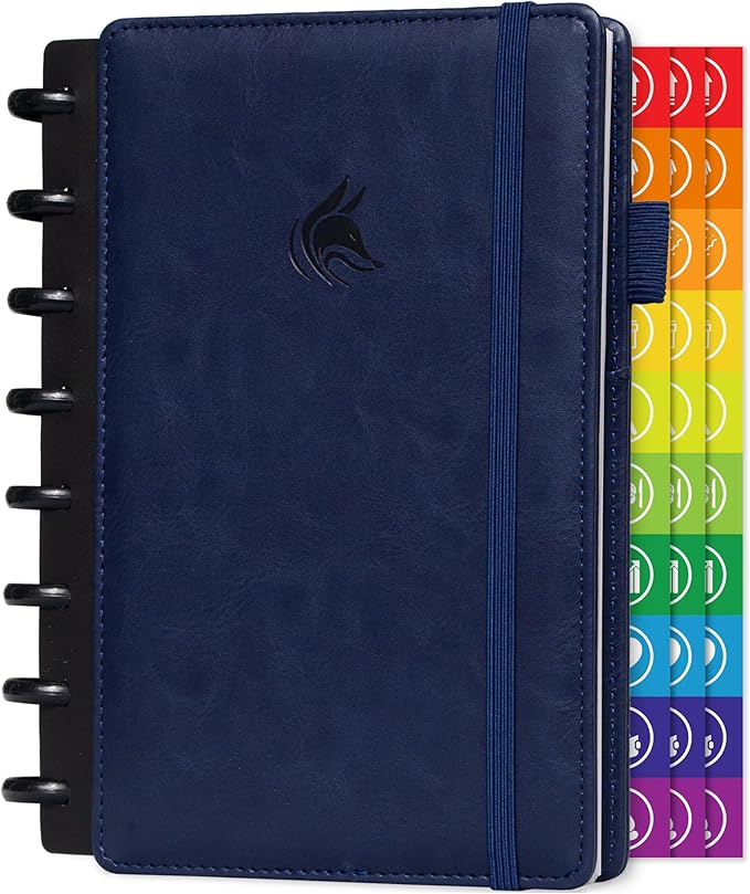 Clever Fox Disc-Bound Weekly Planner – Undated Monthly Notebook with Habit Tracker, Productivity Journal – Life, Work & Goal Organizer, 6.5 x 8.4" (Dark Blue)