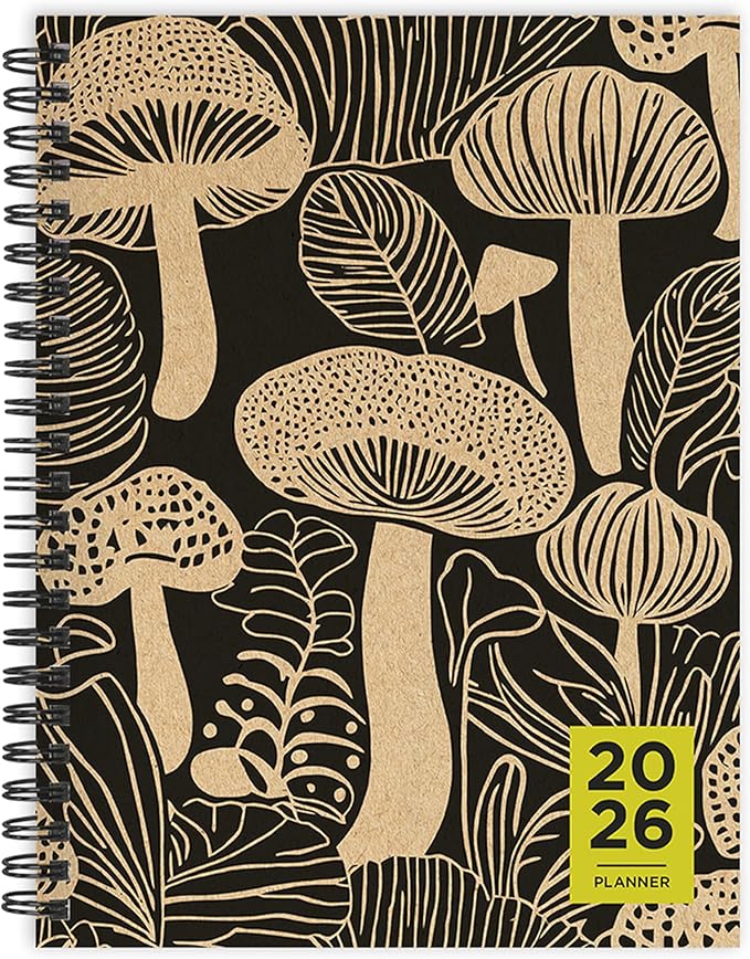 TF Publishing 2026 Mushroom Medium Weekly Monthly Planner with 12-Month Calendar Grid, Goals and Task Trackers - Weekly Schedule Planner with Priority List Section and Stickers - 6.5in x 8in