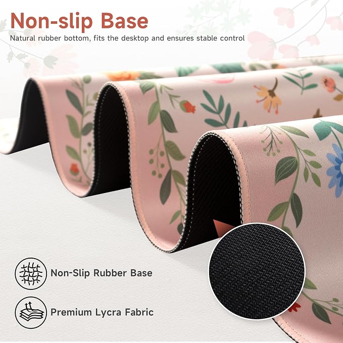 HAOCOO Large Pink Mouse Pad, Waterproof Cute Keyboard Mat, Non-Slip Desk Mat for Cubicle, 35.4" x 15.7" Desktop Mat with Stitched Edges, Girly Desk Organizers & Accessories for Women