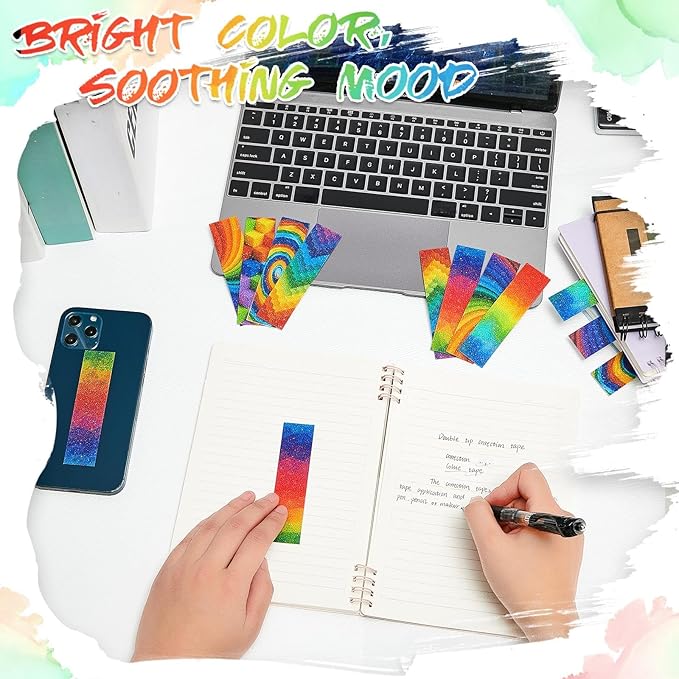Gersoniel 36 Pcs Anxiety Sensory Stickers Strips Adhesive Textured Mental Health Calm Stickers Mindfulness Fidget Decals Stress Anxiety Relief Items for Therapy Office Desk(Rainbow Style)