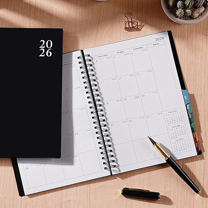2026 Planner - 2026 Weekly Monthly Planner from Jan. 2026 - Dec. 2026, 2026 Calendar Planners with Colorful Tabs, Inner Pocket, 8.5" x 6.4" - Black