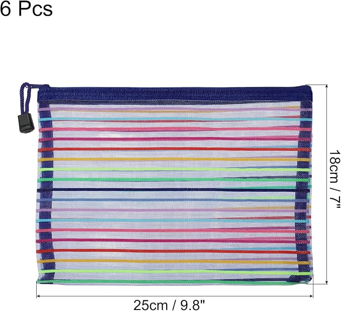 MECCANIXITY Mesh Zipper Pouches, A5 Colorful Pencil Case Document File Bags Storage Organizer for Office Supply Travel Accessory, Blue Pack of 6