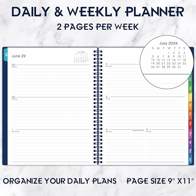 Planner 2026-2027, Academic Planner 2026-2027 - 2026-2027 Weekly and Monthly Planner, A4(9" x 11"), July 2026 - June 2027, Storage Pocket, Daily Agenda Book, College Organizer Notebook, Teacher Student Planning Book with Tabs, Blue
