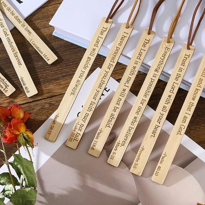 10 Pcs Bible Bookmarks for Men Women, Bamboo Bulk Christian Bookmarks Gifts Book Marks for Reading Bible Accessories (Simple)