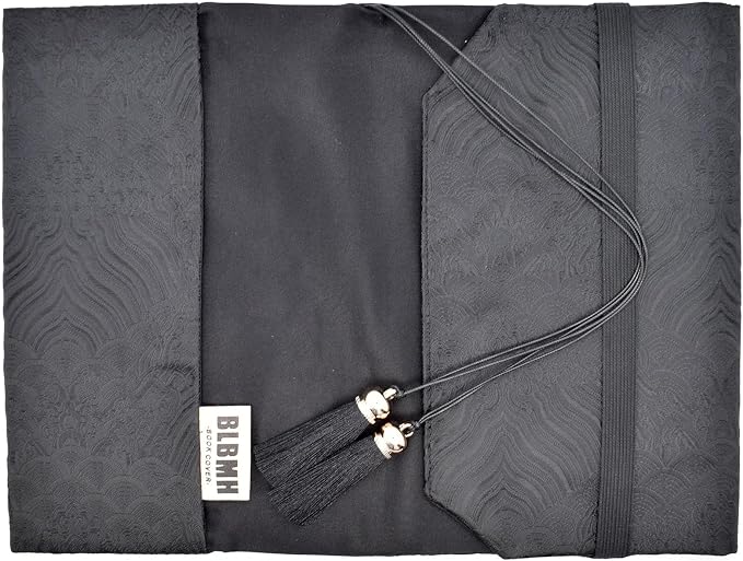 BLBMH 5.5x8.5 Fabric Bible Cover Non-Stretch | Built-in Bookmark | Handmade Washable Book Sleeve for Paperback Journal Privacy Reading Gift for Women - Chinese Black