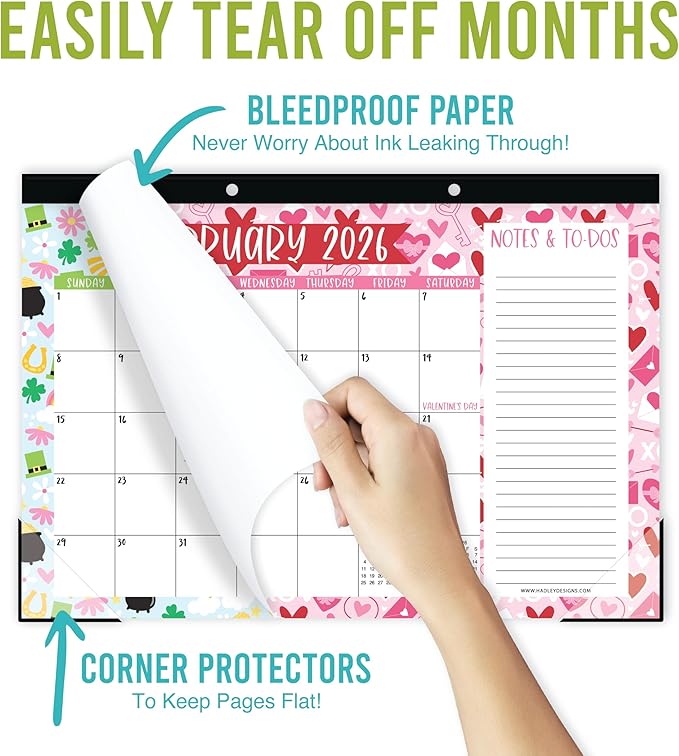 Hadley Designs Large Teacher Desk Calendar 2026-2027 - Desktop Calendar 2026, 18-Month Desk Calendars for Home, Office & Classroom, Cute Classroom Must Haves, Teacher Appreciation Gifts