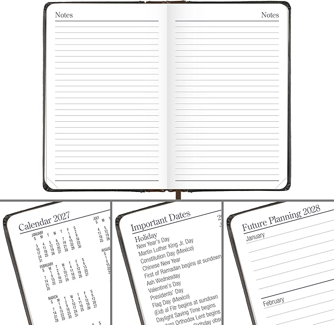 AT-A-GLANCE 2027 Planner, Weekly & Monthly, 2.75" x 4.25", Pocket Size Fine Diary, Faux Leather Hardcover, Black Brown (74010527)