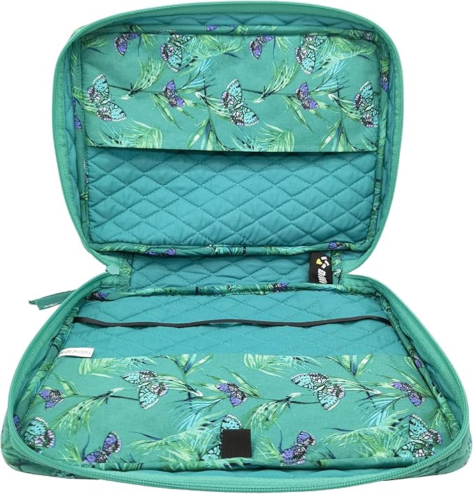 DIWI Quilted Bible Cover Large Sizes 10 X 7 X 2.75 Inches Good Book Case Teal Color (L, C1 Butterfly Green)