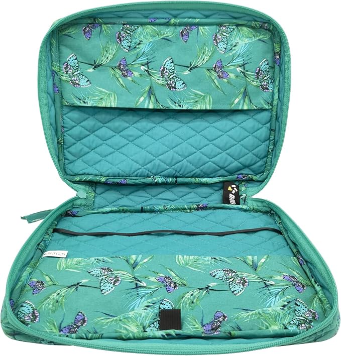 DIWI Extra Large Sizes Quilted Bible Cover 11.25 X 8.25 X 2.75 Inches Good Book Case Teal Color (XL, C1 Butterfly Green)