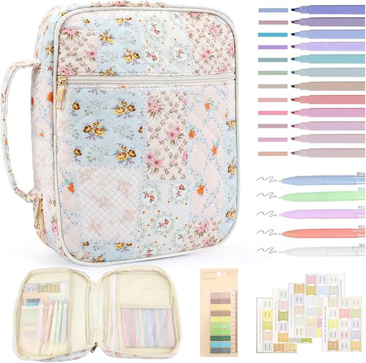 Zkptops Bible Cover Case for Women Girls Large Bible Bag Cotton Quilted Floral Bible Carrying Case with Zipper Pocket and Handle Christian Carrying Book Cover for Christian Study Supplies Accessories