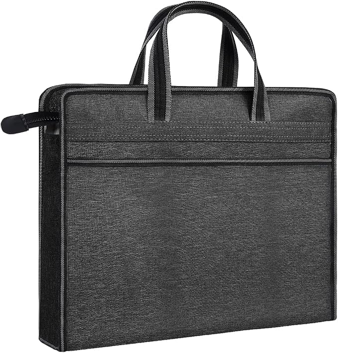 Oxford Zippered Document Bag with Handle File Tote Bag Pouch for Carrying Paper Files Books Filing Folder 1 Pack (H-Black)