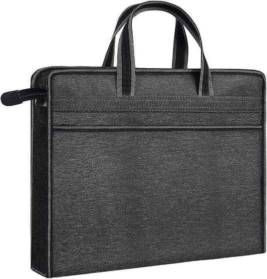 Oxford Zippered Document Bag with Handle File Tote Bag Pouch for Carrying Paper Files Books Filing Folder 1 Pack (H-Black)