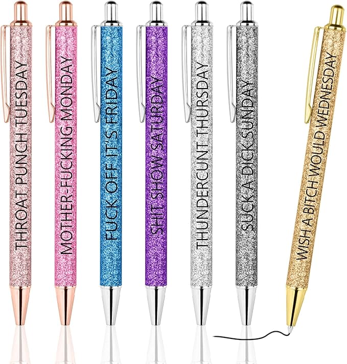 AUAUY Funny Pens - 7PCS Ballpoint Set for Each Day, Spoof Fun Office Gifts