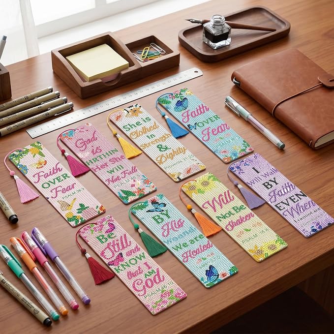 Bible Verse Diamond Art Painting Bookmarks - 8 Pcs DIY Religions Diamond Art Kits with Tassel Christian Gift for Women, Gem Art Craft Festival Gift for Reading Lover Beginners