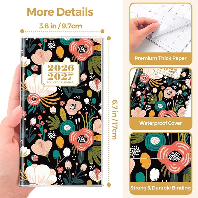 SKYDUE Pocket Calendar 2026-2027, 24-Month Small Monthly Pocket Planner Jan 2026- Dec 2027 for Purse, 6.7" X 3.7", Perfect for On-the-Go Planning and Organization