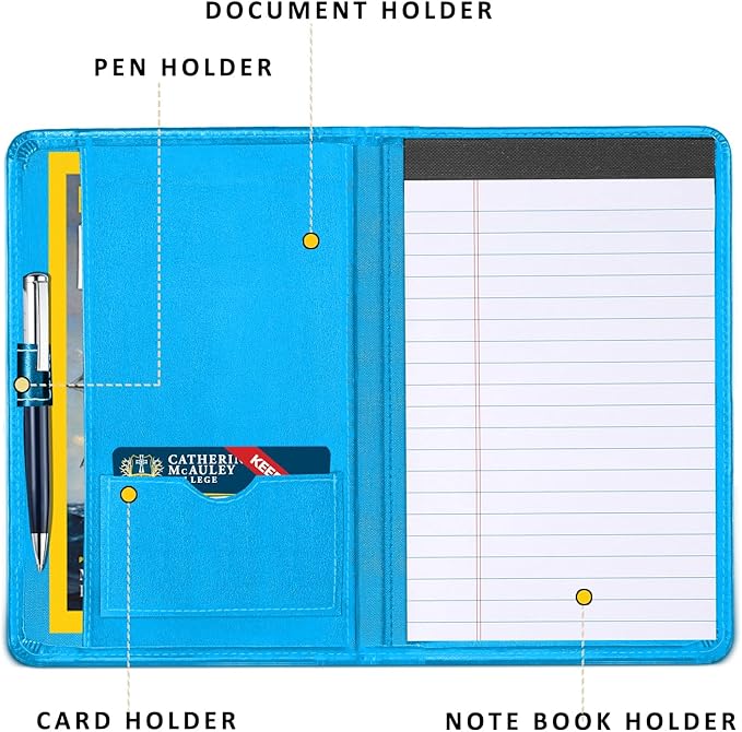 Padfolio Binder A5 Document Organizer with Refillable Lined Notepad, Junior Size Folder Portfolio for Men Women,Electric Blue