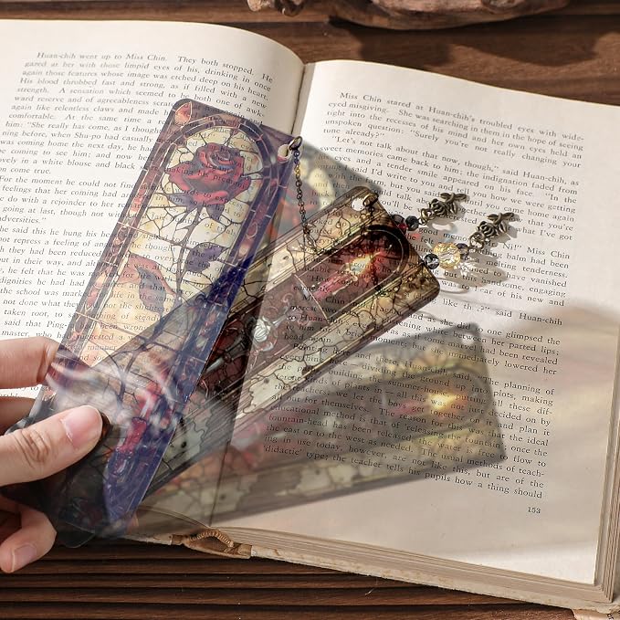 Dark Romance Bookmark Gifts - 4 Pcs Gothic Stained Glass Bookmarks for Women Book Lovers Rose Tassels Beaded Page Marks Reading Accessories Bookish Gift for Birthday Back to School Halloween