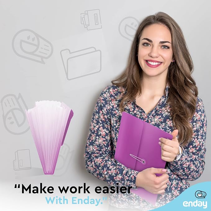 Accordion File Organizer Purple, 7 Pocket Expanding File and Cover Folder with Labels, Plastic Portable Desktop Letter A4 Paper, Also Available in Red, Green, Pink, Blue, Grey, 1 Pc – By Enday