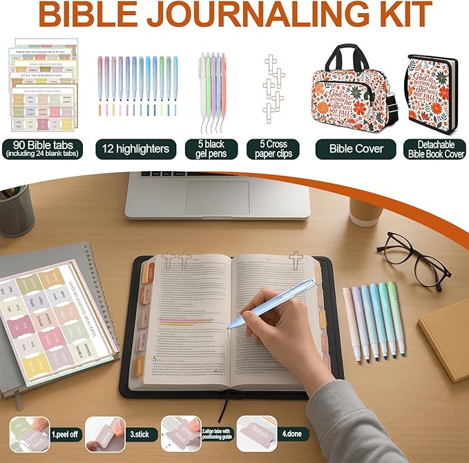 Autumn Flower Bible Cover Case for Women, Boho Cute Large Church Bible Bag Books Carrying Case with Shoulder Strap and Handle Zipper Pocket, Bible Study Supplies Journaling Kit Christian Gifts