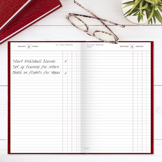 AT-A-GLANCE 2026 Diary, Daily, Standard Diary & Address Notebook, 7-3/4" x 12", Large, Hardcover, Red (SD3771326)