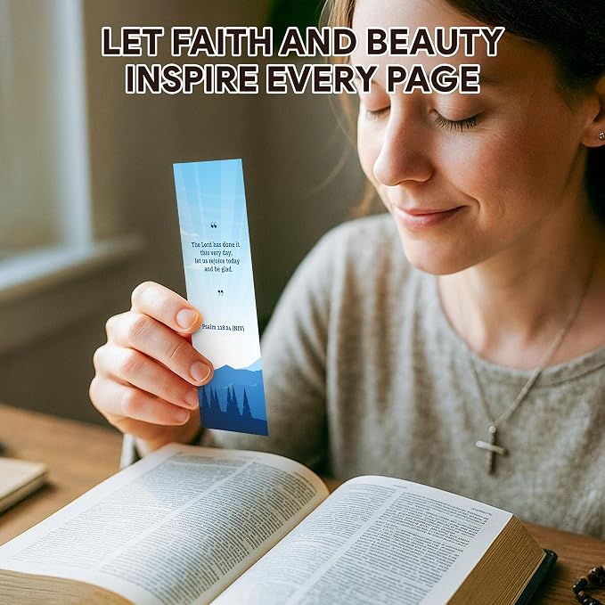 Decorably 100 Pack 2x6.5in Christian Bookmarks for Women and Men - 50 Scenery Designs Double-Sided Inspirational Verse Bible Book Markers - Journals, Bible, and Faithful Reflection