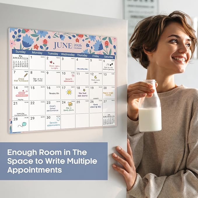 Aesthetic 2026-2027 Magnetic Calendar for Refrigerator, 21-Month Fridge Calendar Magnet from April 2026 to December 2027, Easy Organizing，Twilight Petals