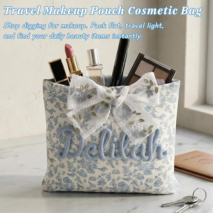Personalized Quilted Bow Bible Sleeve Book Cover Case for Women - Custom 3D Embroidery Name Bible Carrying Case, Customized Bible Accessories Gift for Christians Women Girls Book Lovers (Style 01)