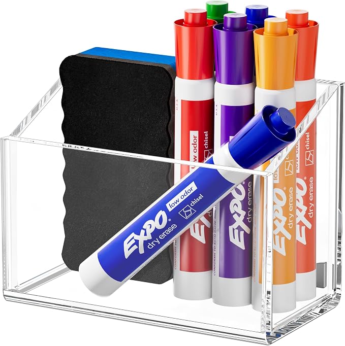 FUCDTEFC Magnetic Dry Erase Marker Holder for Whiteboard, Magnet Pen Holder for Desk Fridge Refrigerator, Non-slip Acrylic Strong Locker Organizer Storage Accessories,Clear Pencil Cup Marker Organizer