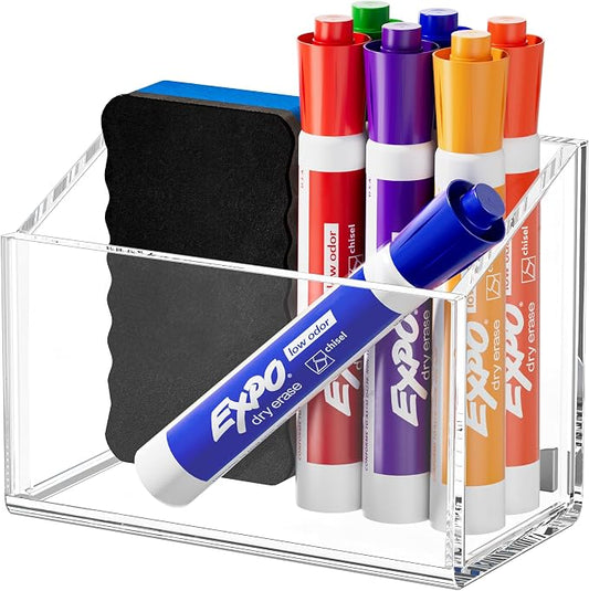 FUCDTEFC Magnetic Dry Erase Marker Holder for Whiteboard, Magnet Pen Holder for Desk Fridge Refrigerator, Non-slip Acrylic Strong Locker Organizer Storage Accessories,Clear Pencil Cup Marker Organizer