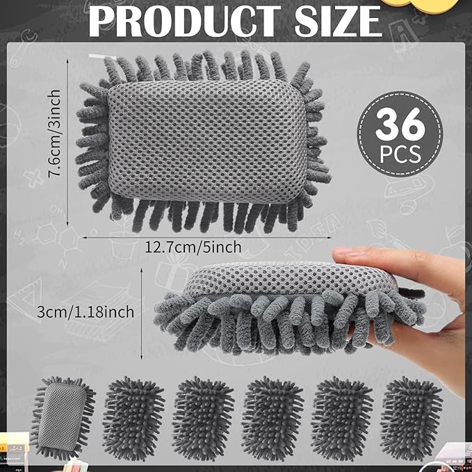 Sherr 36 Pcs Microfiber Shag Magnetic Erasers Bulk Washable Dry Erase Whiteboard Erasers for Whiteboard, Chalkboard, and Memo Boards Marker, Chalk Mark, Office Supplies Adult(Gray Color)