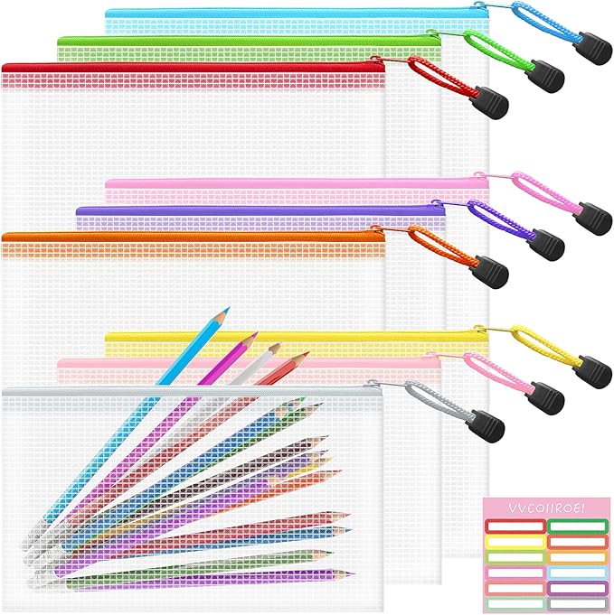 9pcs Mesh Zipper Pouch Bags - Small, 8.1x4.8 Inches Reusable Pencil Bags, 9 Colors Pencil Pouch Bulk, Reusable Pencil Bags for Office Supplies, Travel Storage