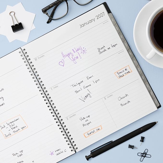 Blue Sky 2027 Weekly and Monthly Planner Calendar, Includes January 2027 - December 2027, 8.5" x 11", Flexible Cover, Wirebound, Laminated Tabs, Storage Pocket, Enterprise