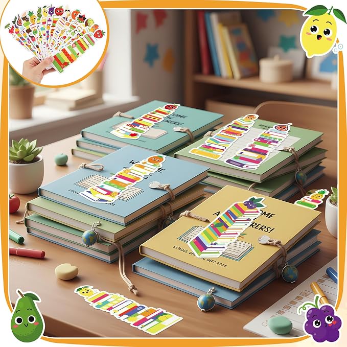 Kolldenn 150 Pcs Book Tracker Bookmarks Bulk 6.3 x 1.97 Inch Bookshelf Love to Read Bookmarks Paper Tracking Double Sided Reading Page Markers for Back to School Reading Lover(Fruit)