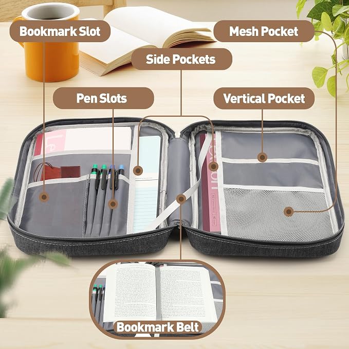 MOSLA Bible Cover Bag with for Women Men, Scripture Study Carrying Book Cover Church Bag with Handle and Pocket for Fathers Mothers Mom Kids, Catholic Church, Christian Gifts, Black&Grey