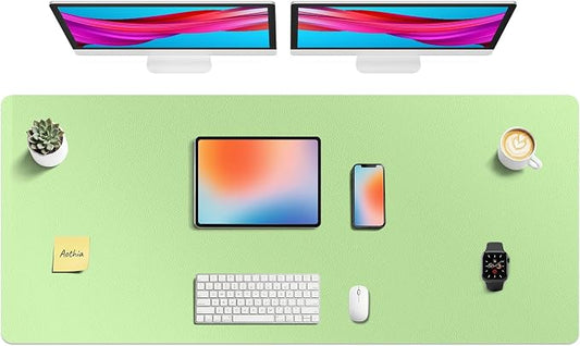 Aothia Faux Leather Desk Mat - Non-Slip PU Leather Desk Blotter, Waterproof Writing Surface, Large Desk Pad for Office & Home (Foam Green, 55" x 24")