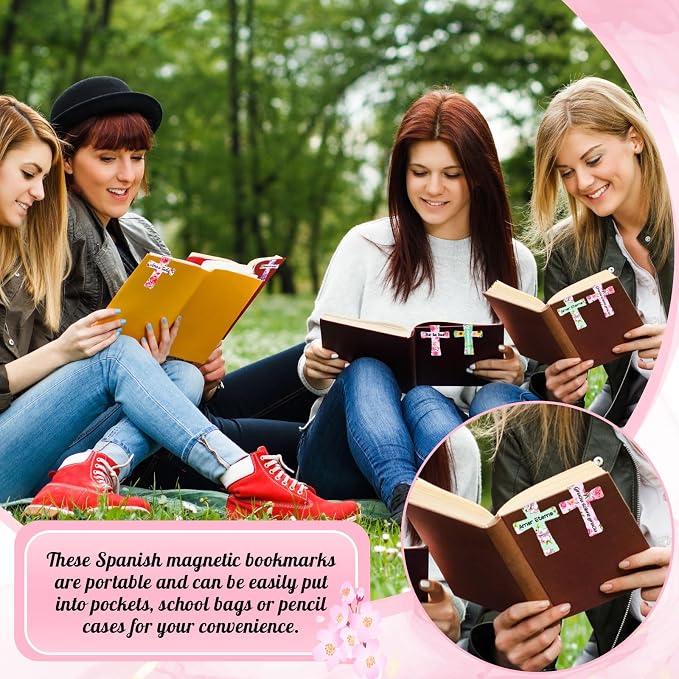 Skyygemm 48 Pcs Spanish Bible Verse Magnetic Bookmarks Separadores para Biblia En Spanish Cross Bookmarks for Bible Christian Gift for Women Bulk Mother's Day Church Gift's for Study Supplies