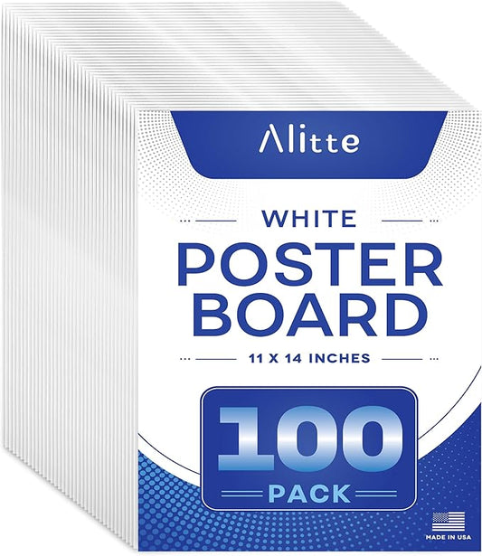 White Poster Board, 100 Sheets, Heavyweight Poster Paper, 11x14” Large Posterboard, Bulk Pack for School Projects, Presentations, Vision Board, Drawing, Classroom Use, Made in USA