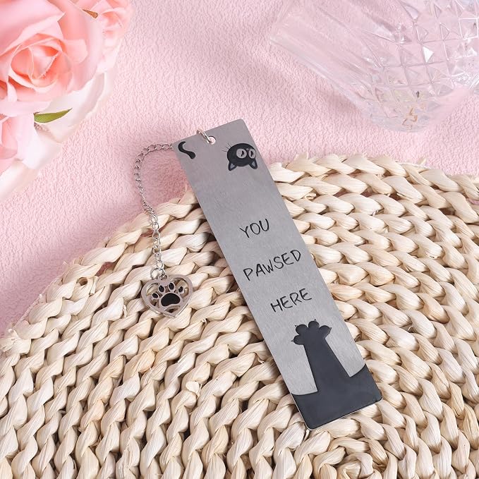 Black Cat Bookmark for Reading Women, Inspirational Funny Cute Metal Book Mark You Pawsed Here Bookish Gifts Reading Marker Accessories for Men Women Book Lovers (Cat Paw)