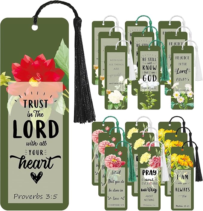 Spakon 140 Pcs Bible Verses Bookmarks Bulk Christian Church Gifts Inspirational Scripture Religious Bookmarks with Tassel Motivational Positive Page Marker for Woman Mom Mother Reading Gifts