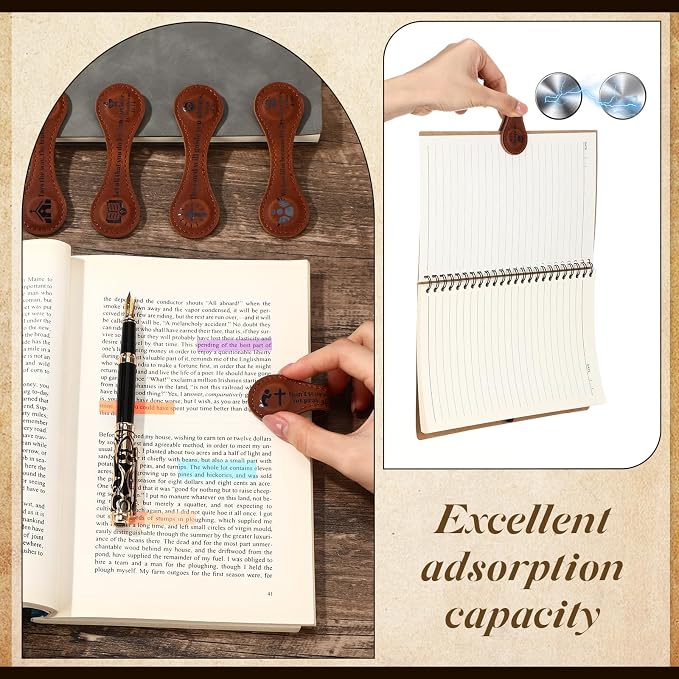 Spakon 6 Pcs Christian Fathers Day Magnetic Bookmark Gifts Bible Bookmarks Religious Personalized Magnetic Leather Book Marker for Men Women Coworkers Teachers Students(Brown,Classic)